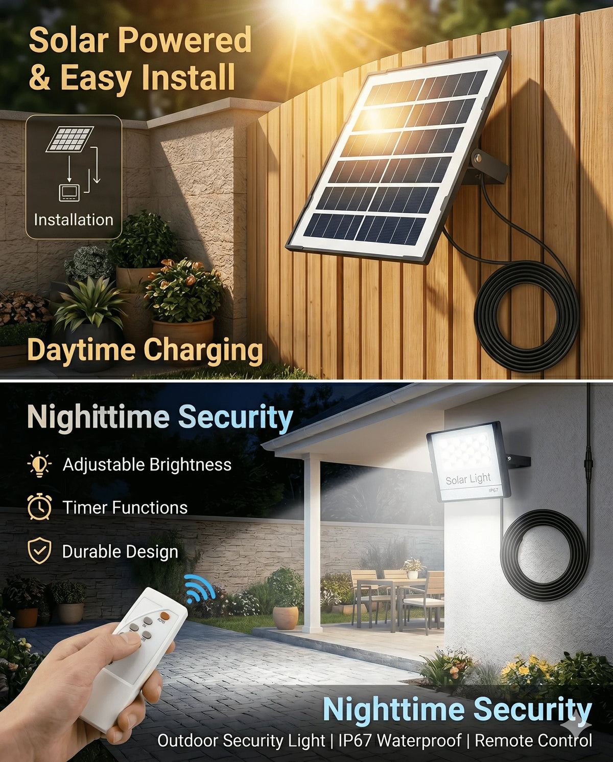 lumière solaire led moderne ip67 noir blanc panneau solaire télécommande capteur mouvement