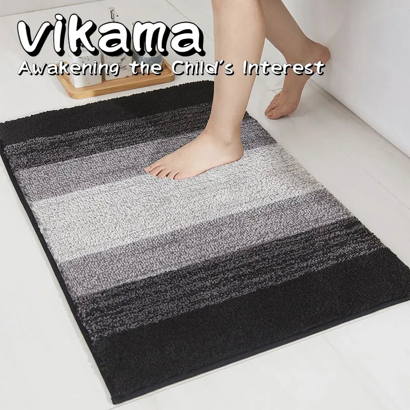 tapis bain absorbant antidérapant polyester moderne rayures noir gris blanc