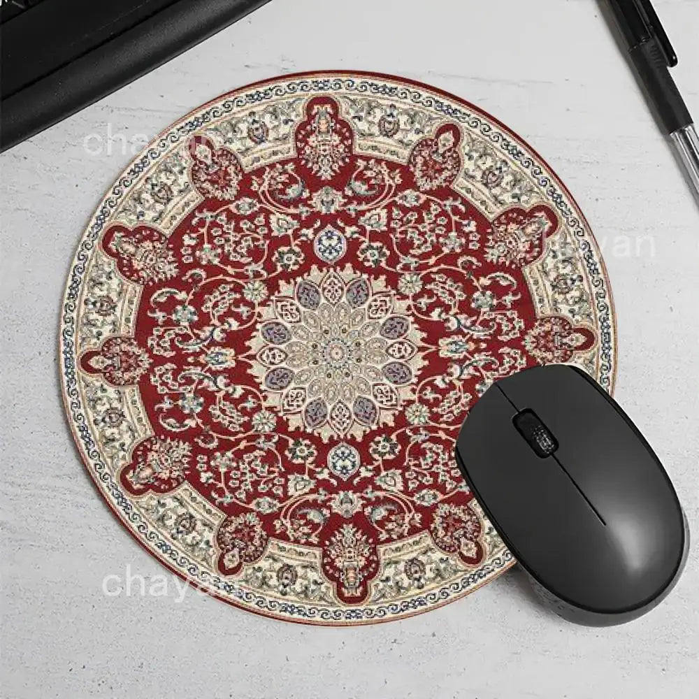 tapis rond vintage oriental persan motif floral ornements floraux rouge beige tapis souris antidérapant