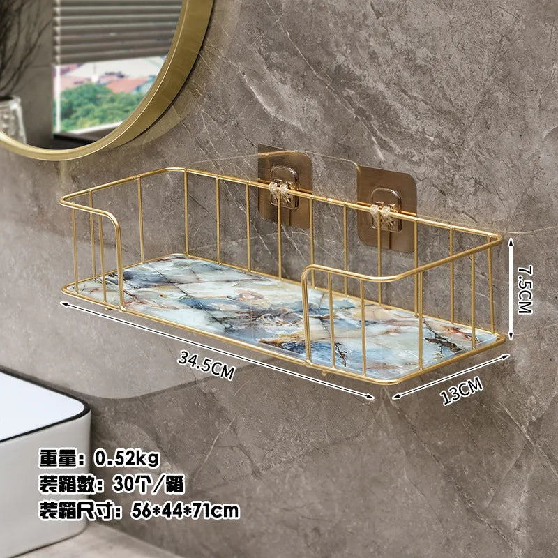 étagère murale adhésive or marbre moderne panneau verre métal cosmétique minimaliste