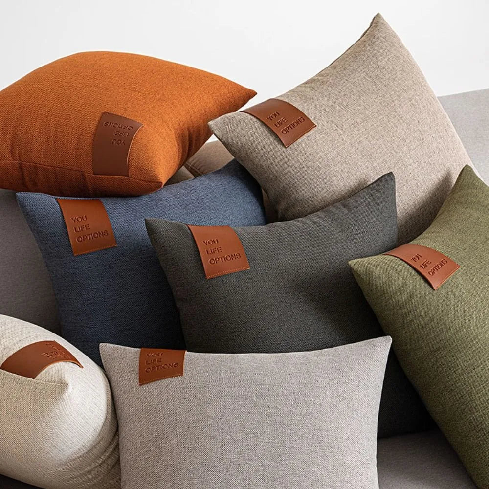 housse coussin moderne géométrique bleu marine marron gris 40x40 50x50 cm polyester coton