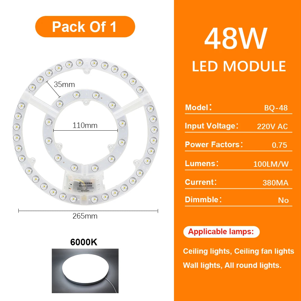 plaque led circulaire blanc moderne diodes aimant connecteurs haute luminosité 220v 72w 2835