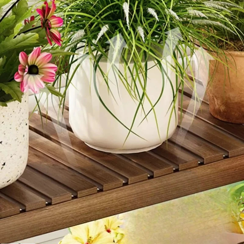 étagère bois moderne plantes intérieur extérieur balcon roulettes 110cm 140cm 42cm multiples niveaux contemporain