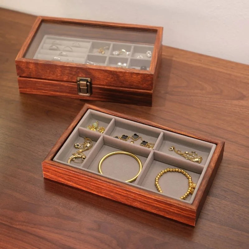 boîte bijoux bois marron gris cadenas colliers bagues boucles d'oreilles