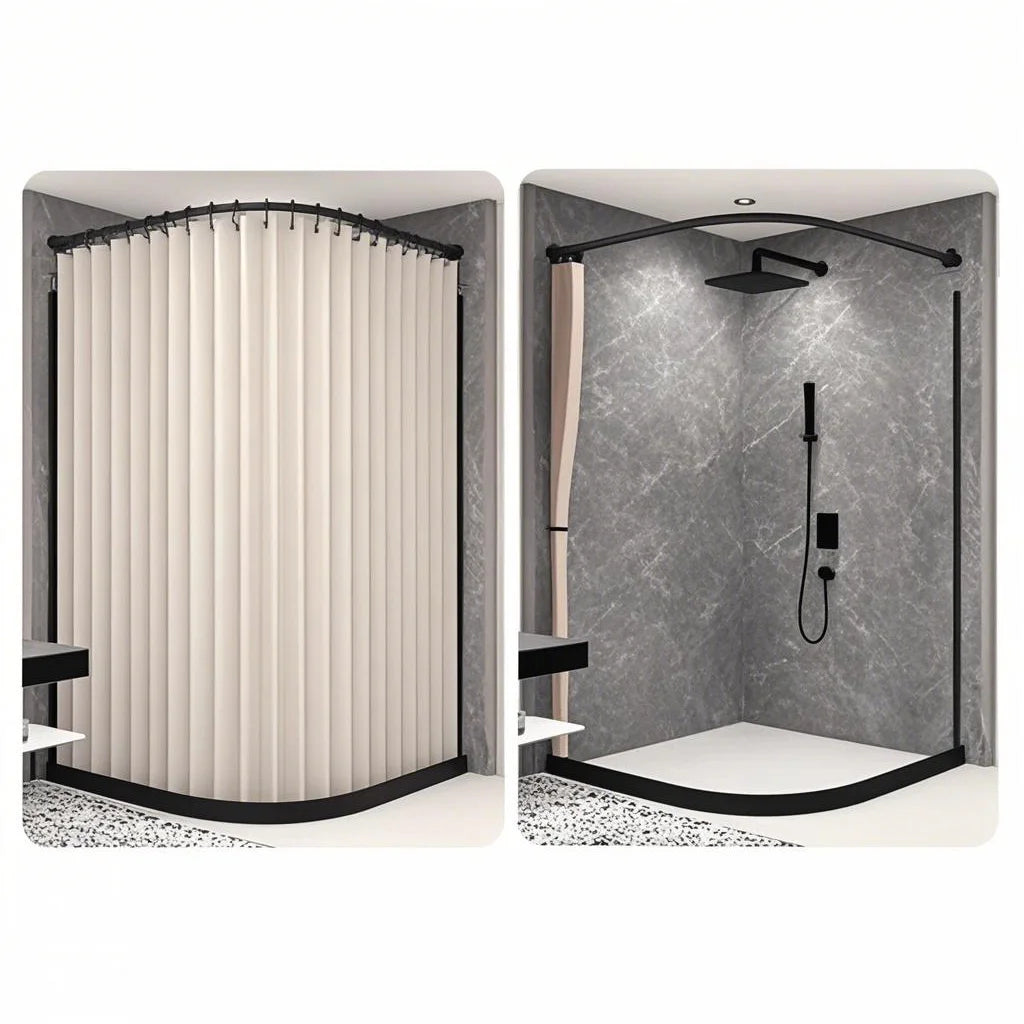 cabine douche pliante rideau polyester tufté beige gris bleu marine rayures verticales moderne tringle