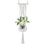 Support plante suspendue macramé blanc artisanal pot transparent