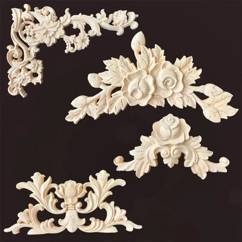 ornements décoratifs bois sculpté floral baroque beige clair intérieur décoration mur meuble