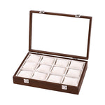 boîte montres boites 12 emplacements verre transparent moderne poignées métalliques coussinets doux rangement sécurité