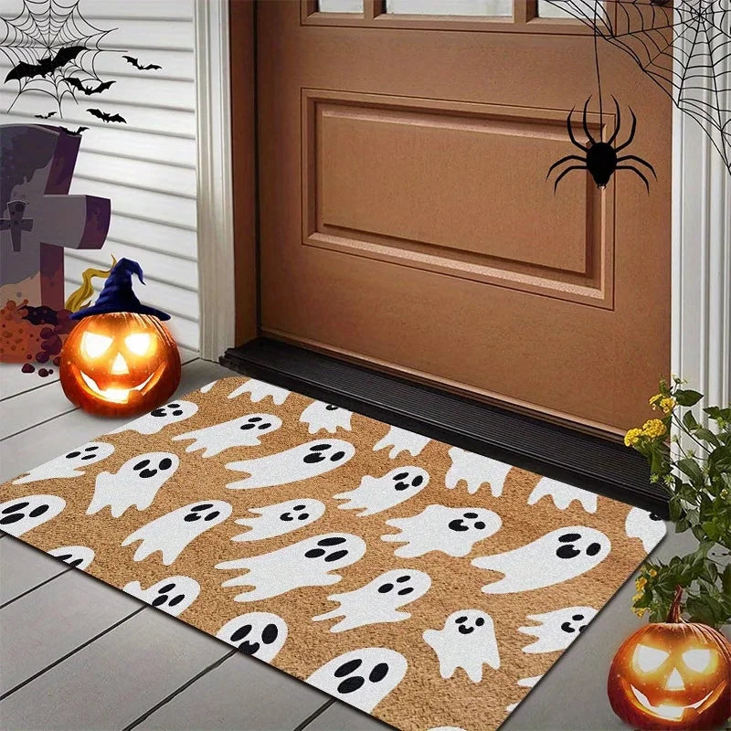 tapis d'entrée halloween citrouille fantôme décor maison orange noir tapis sol antidérapant