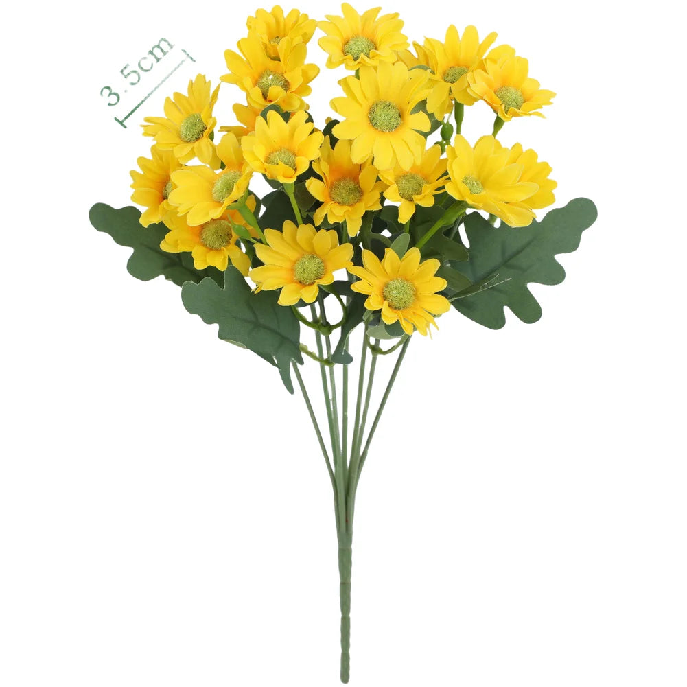 bouquet fleurs artificielles camomille marguerites soie plastique feuilles vertes naturel decoration maison mariage