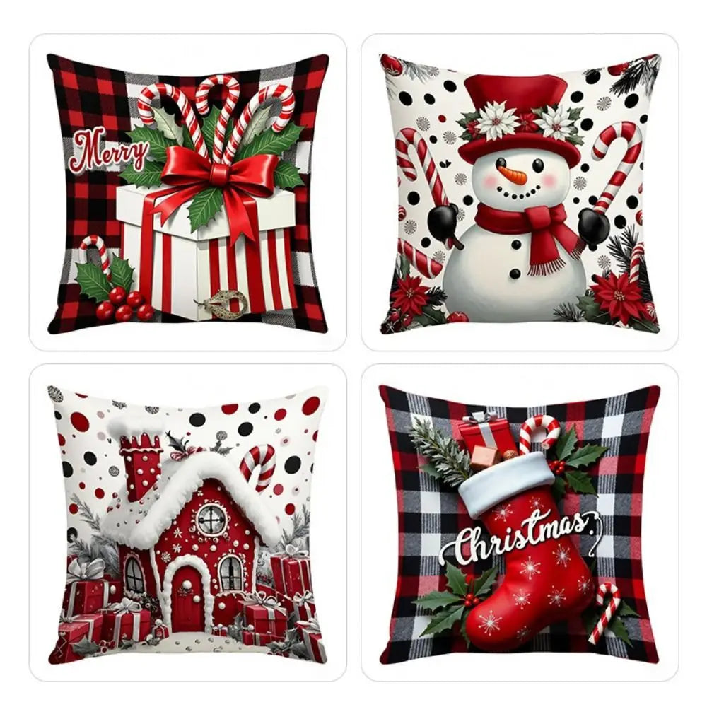 coussin décoratif noël carreaux rouge blanc flocon neige bonhomme neige guirlande sapin 45cm 45cm