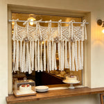 rideau crocheté boho chic beige floral franges opalescent main decoration chambrecoration farmhouse decoration