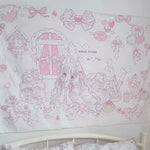 tapisserie murale kawaii personnages féminins dessins animés sweet dream rose blanc chambre salon decoration