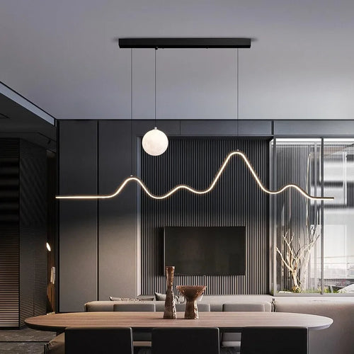 suspension lumineuse moderne ondulée globe lunaire noir blanc beige