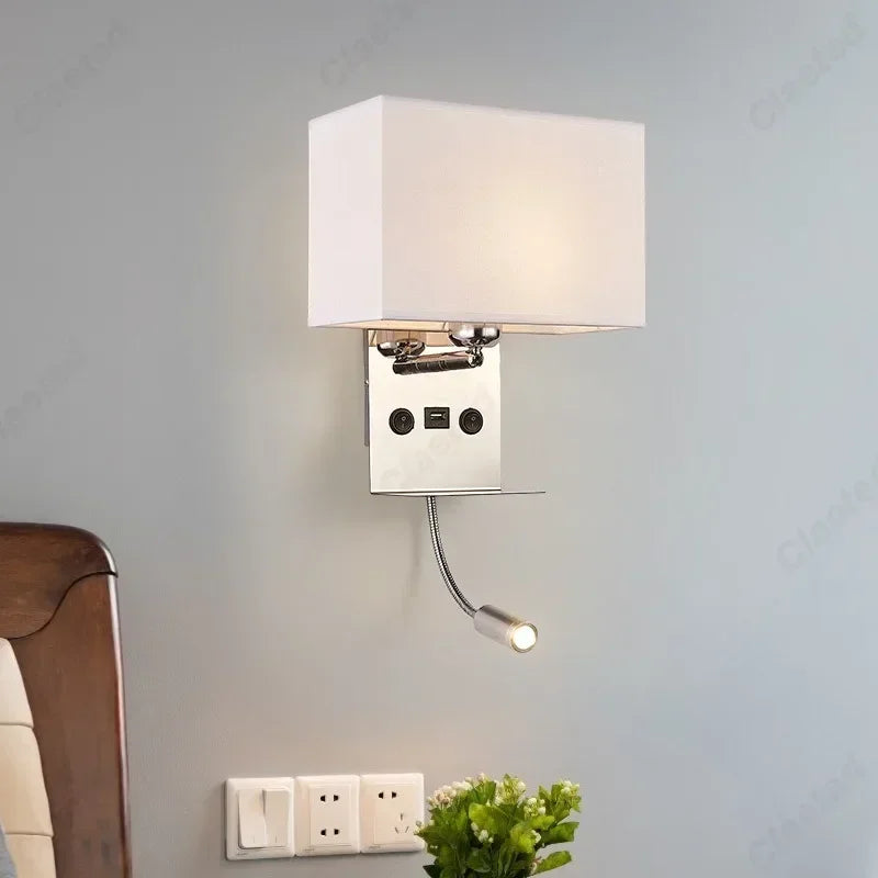 lampe murale moderne blanc marron tissé usb angle réglable chambre cuisine salle manger