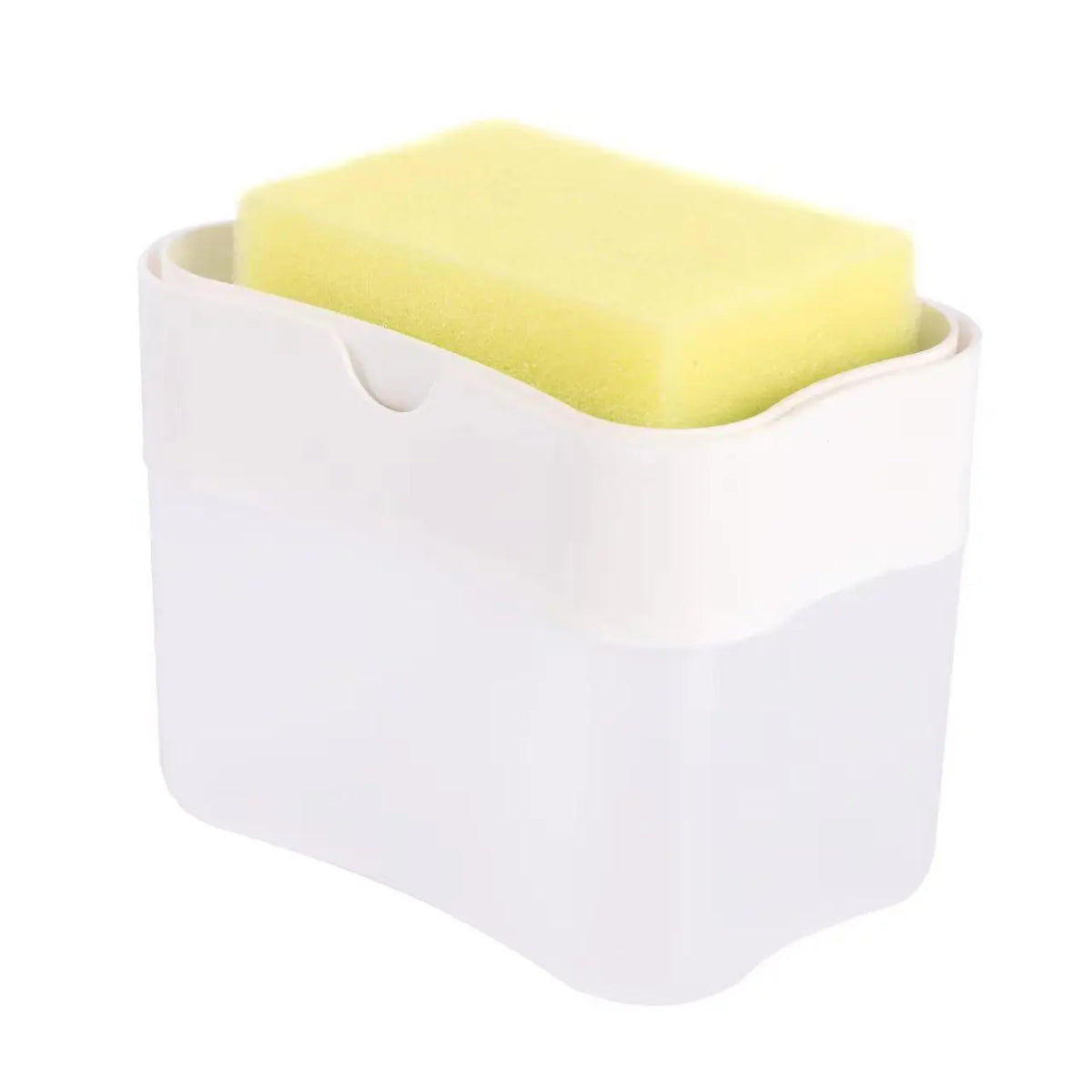 distributeur savon liquide éponge intégrée adhésif transparent gris jaune vert moderne pratique