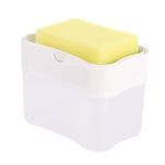distributeur savon liquide éponge intégrée adhésif transparent gris jaune vert moderne pratique