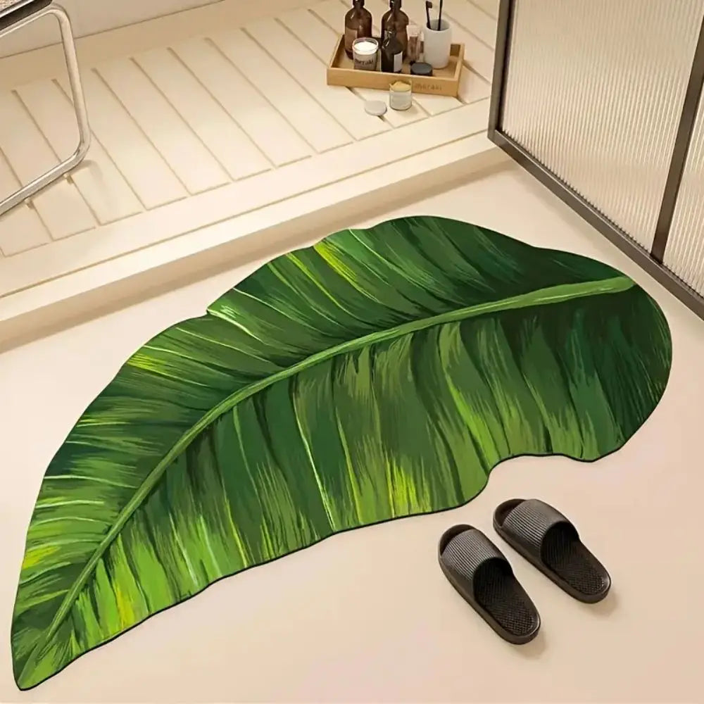 tapis sol antidérapant vert feuilles moderne résistant décoloration lavable usage multipleextérieur cuisine