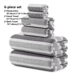 serviettes bain douces polyester rayures horizontales bleu clair blanc gris moderne ensemble pièces