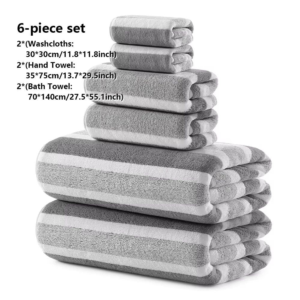 serviettes bain douces polyester rayures horizontales bleu clair blanc gris moderne ensemble pièces