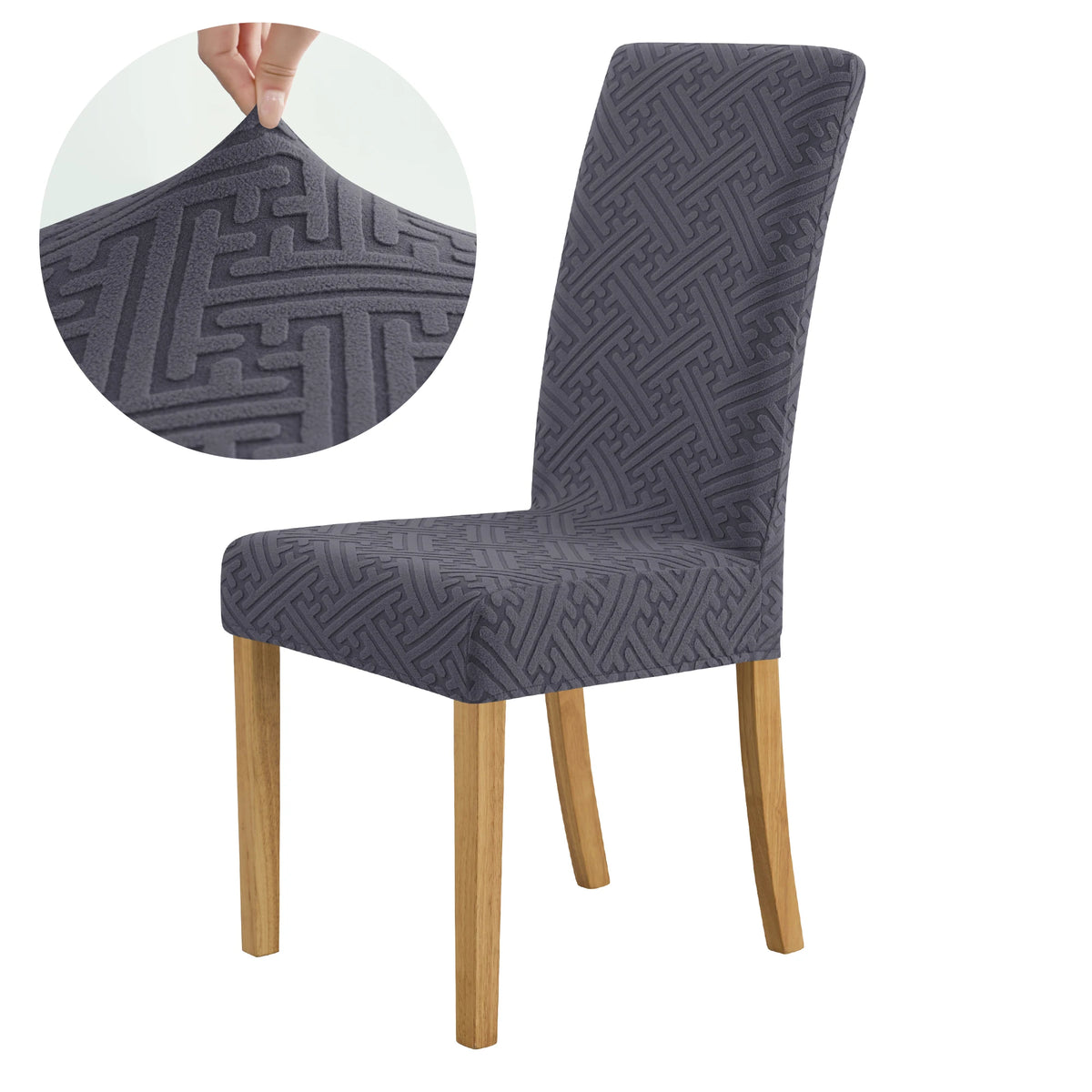housse chaise moderne motif géométrique gris polyester anti poussière élastique banquet mariage salle manger