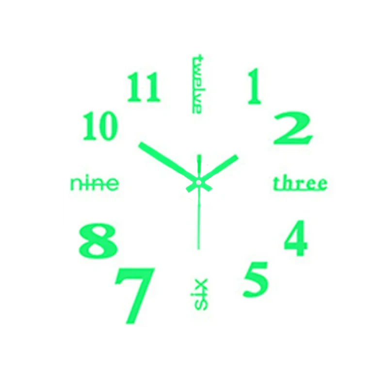 horloge murale moderne stickers numérotés 3d vert fluo noir doré minimaliste salon