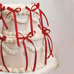 décorations gâteau forme ruban nœud noir rose rouge satin vintage élégant festif pic fixé