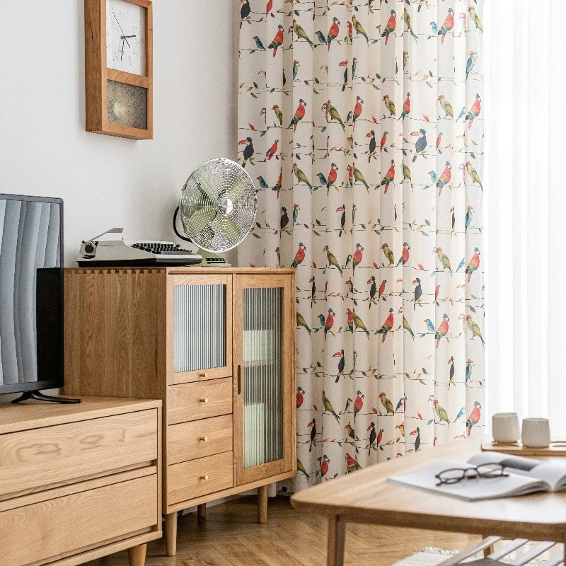 rideau oiseaux colorés moderne polyester opaque maison chambre salon