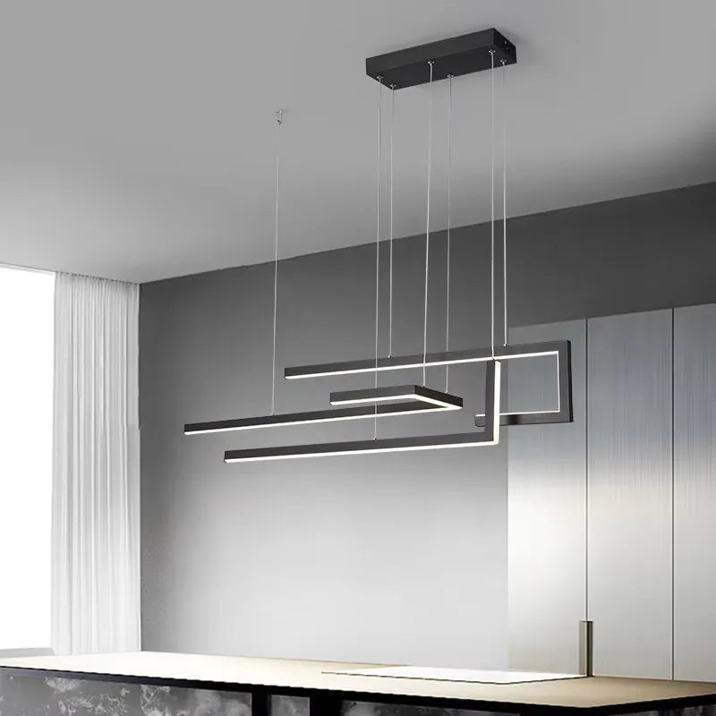suspension lumineuse moderne rectangulaire noir doré éclairage led réglable chambre salon