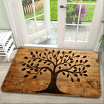 tapis sol rustique arbre stylisé texture bois brun clair noir salon bain imperméable antidérapant