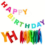décoration anniversaire guirlande happy birthday fanions multicolores pompons festifs table cupcakes