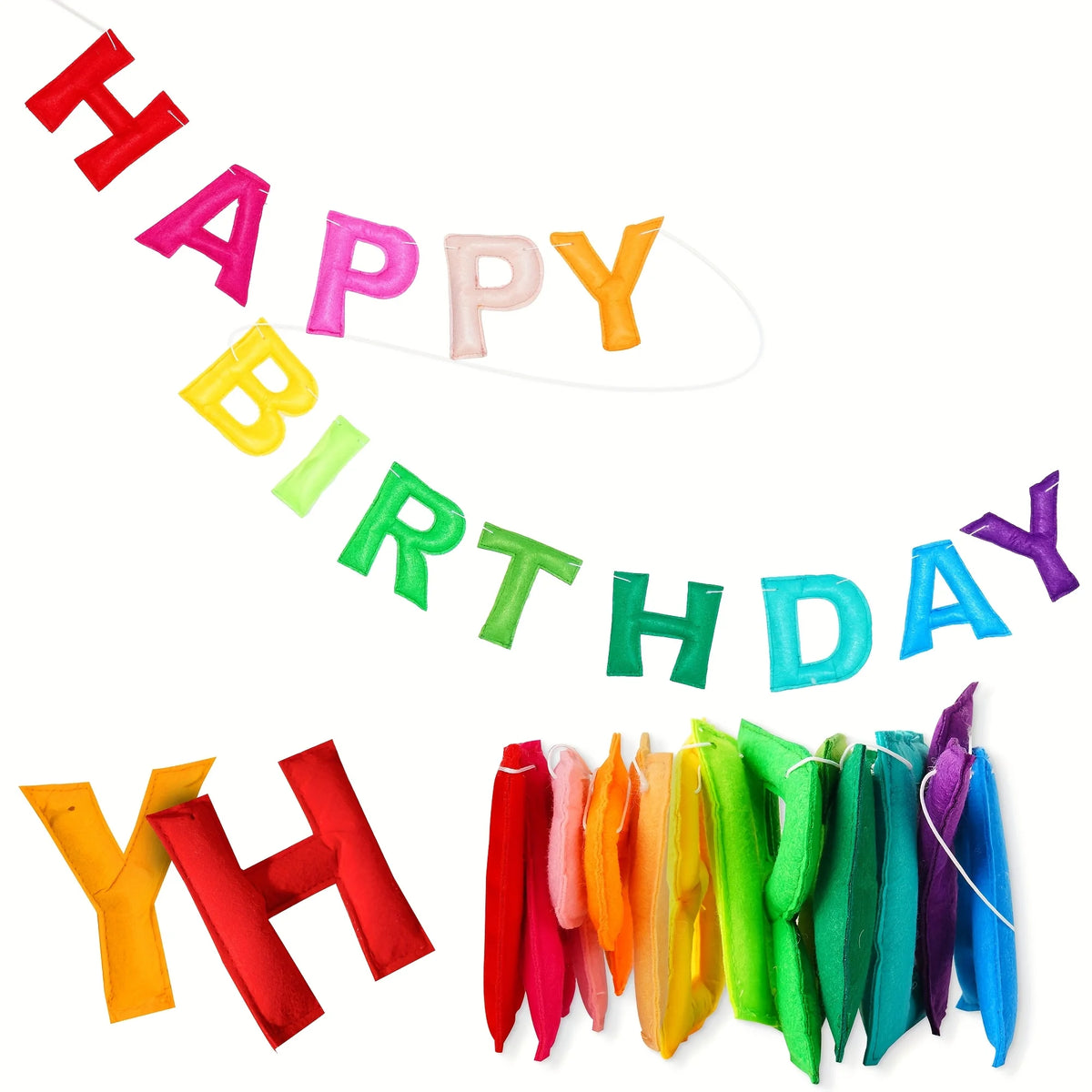 décoration anniversaire guirlande happy birthday fanions multicolores pompons festifs table cupcakes