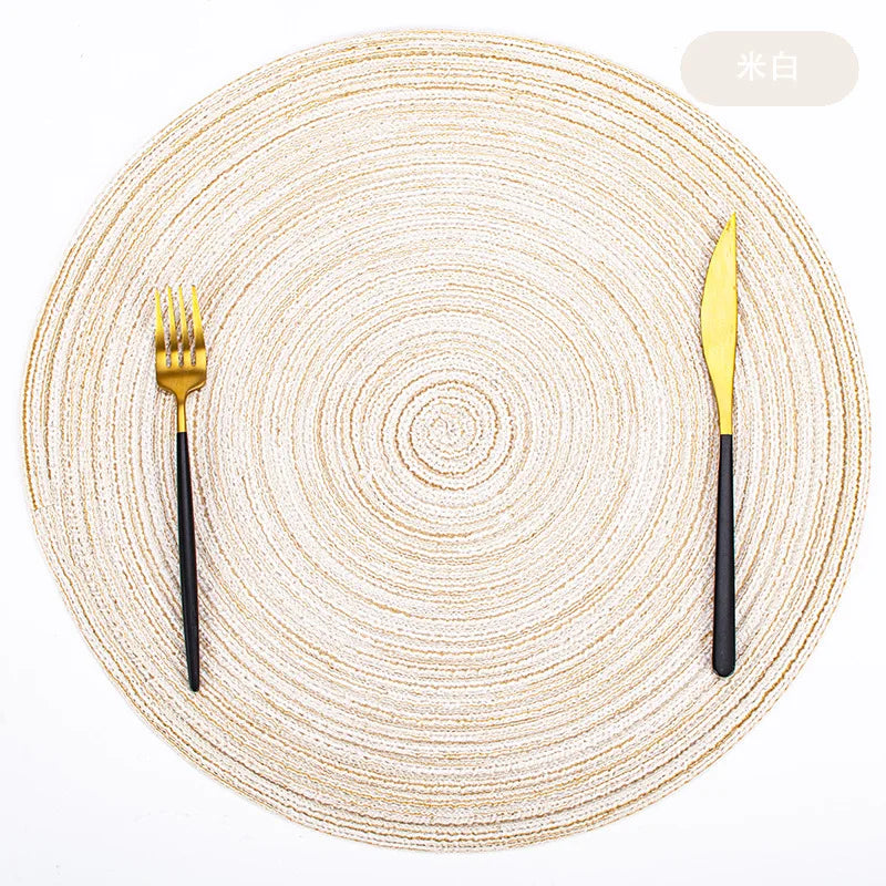 placemats tissés moderne spirale vert bleu beige gris opaques table