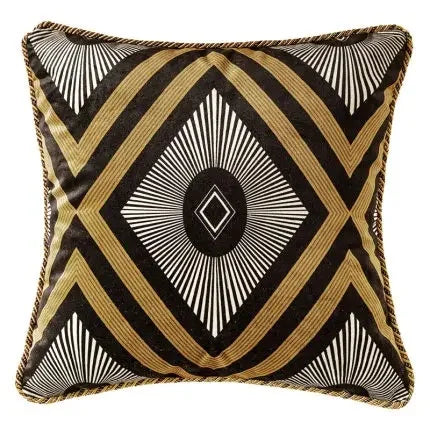 coussin carré beige clair motif géométrique moderne broderie lignes triangles décoration salon maison