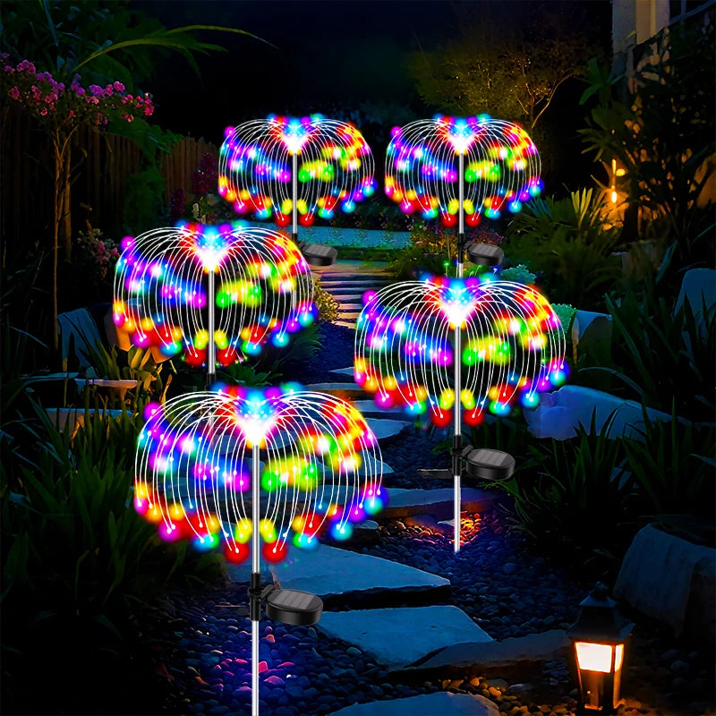 lumières solaires multicolores fil optique moderne piquet métallique socle solaire extérieures vacances patio jardin