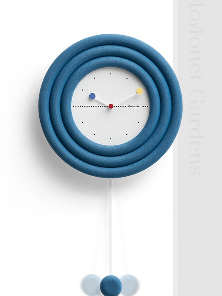 horloge murale moderne nordique aiguilles quartz bois concentrique bleu blanc