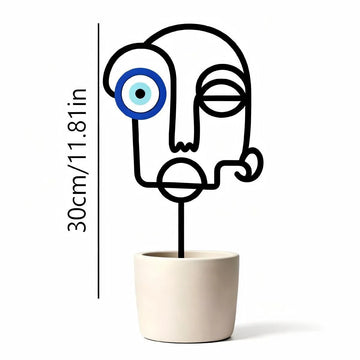 support plante dessins faciaux abstraits moderne minimaliste noir blanc vert