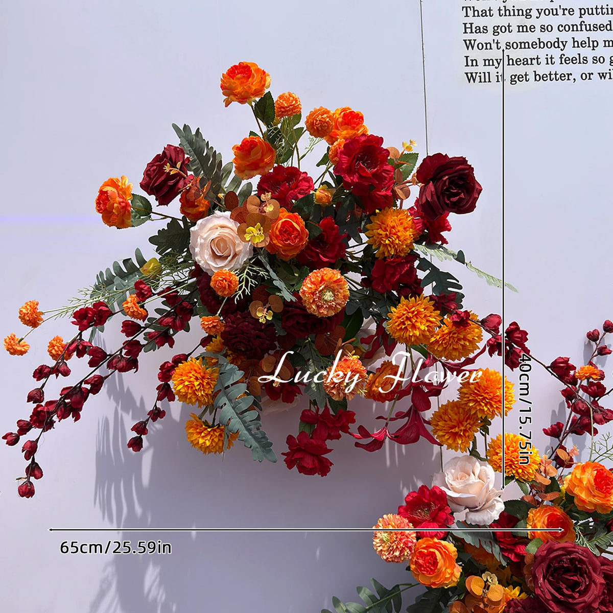 décoration mariage arche fleurs artificielles rouge orange intérieur champêtre anniversaire baby shower