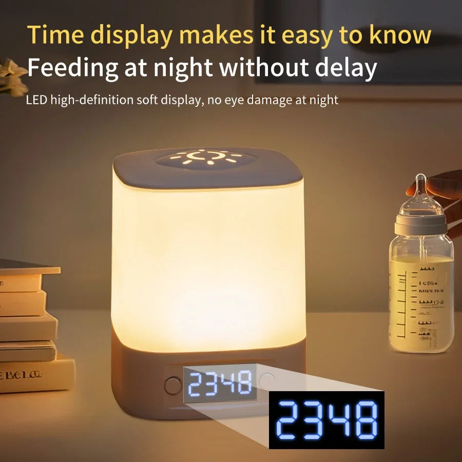 lampe multifonctionnelle horloge digitale éclairage blanc orange télécommande charge batterie rechargeable