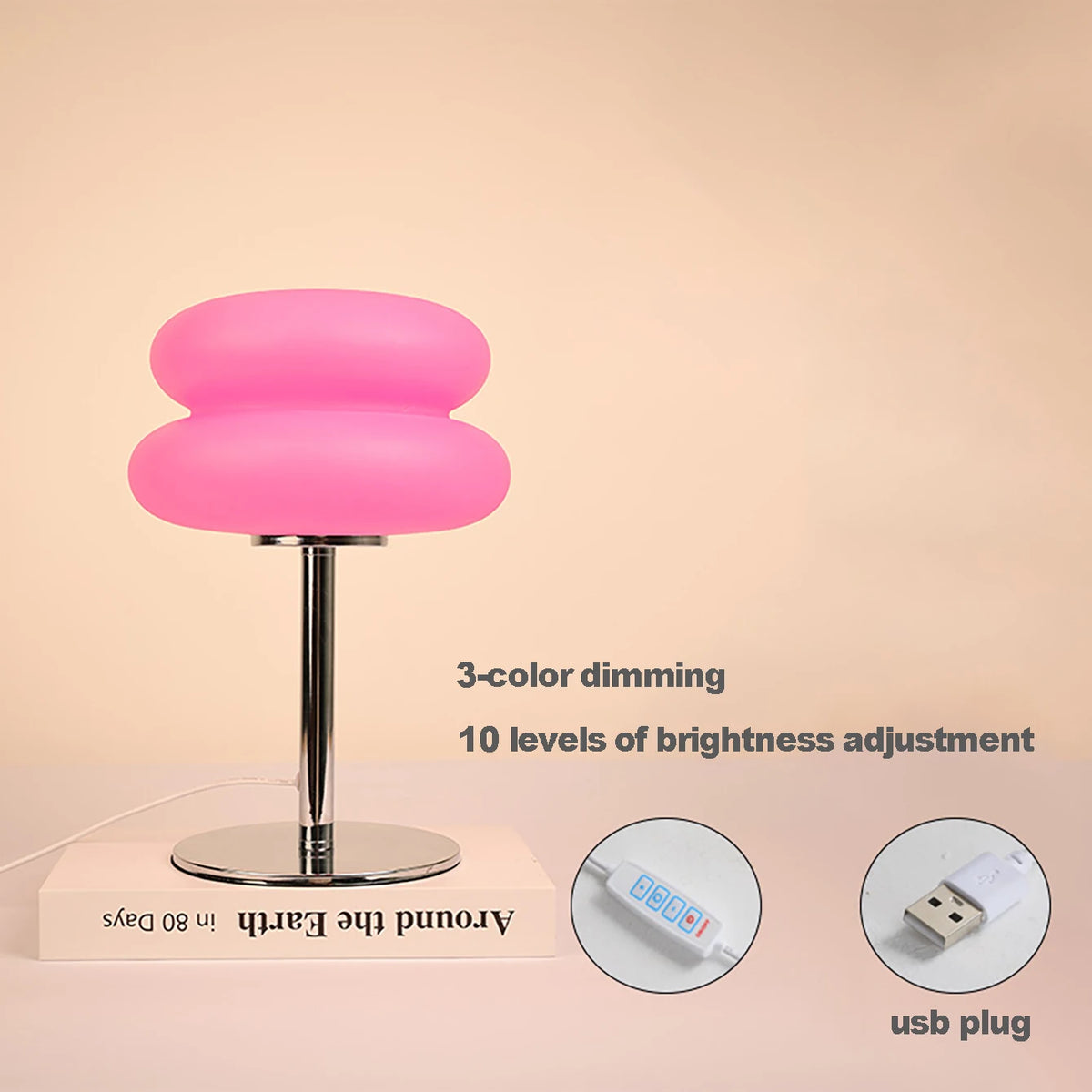 lampe table moderne blanc argenté gradation tricolore prise usb ambre étude chambre coucher
