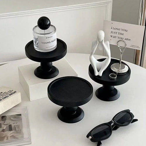 support bijoux noir moderne plateau rangement parfum bougies anneaux bracelets