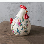 statue artisanale poulet couleur variée fleurs papillons décorative maison blanc rouge bleu verte jaune