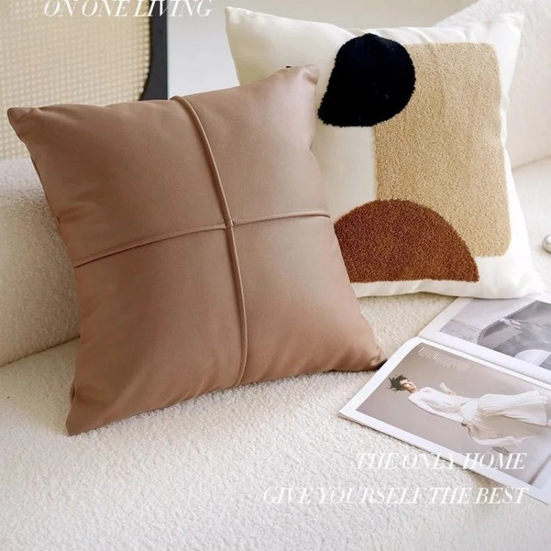 taies d'oreiller patchwork contemporain coussin carré blanc noir marron géométrique arrondi non toxique respectueux