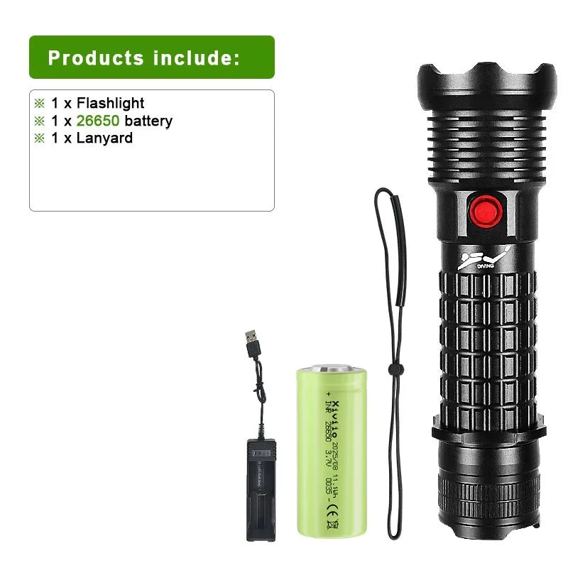 torche lampe poche plongée plombeuse 9900 lumens led noire texturée résistante rechargeable
