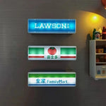 panneau lumineux moderne aimants logos lawson famillymart bleu vert blanc noir adhésif lumineux