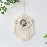 miroir mural macramé boho blanc franges décoration intérieure chambre salon artisanal
