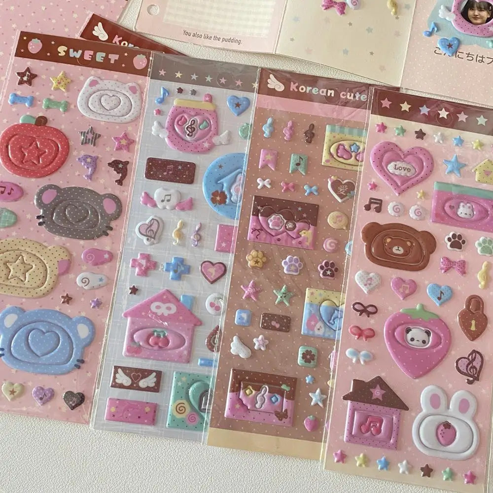 stickers 3d bulles kawaii animaux coeurs étoiles maison ours chauves souris pompons cloches journal