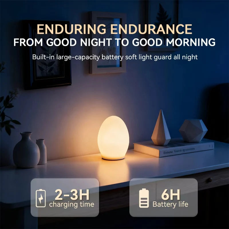 lampe nuit ovale rechargeable blanc moderne minuterie tactile led indicator