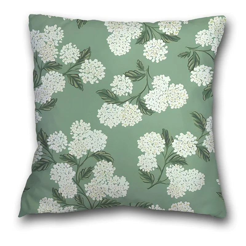 taies d'oreiller lin vintage fleurs hortensia non toxiques respectueux environnement hôtelière 450x450mm