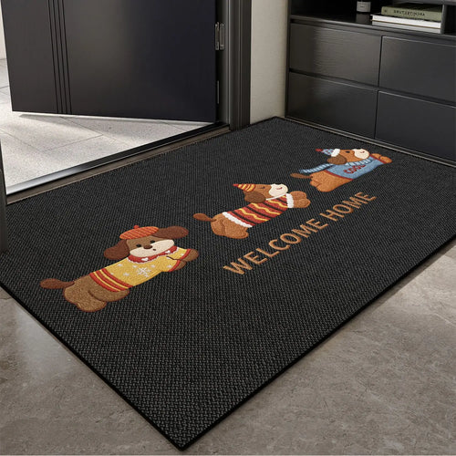 tapis d'entrée beige chien mignon welcome motif floral décoration maison moderne sol intérieur